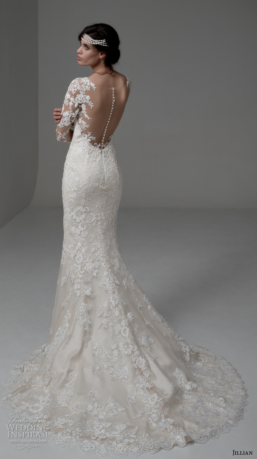 jillian 2017 bridal long sleeves scallop v neck full embellishment elegant lace wedding dress illusion back chapel train (mina) bv