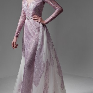 jillian 2017 bridal long sleeves v neck full embellishment lavender color sheath wedding dress a  line overskirt low back sweep train (mara) mv