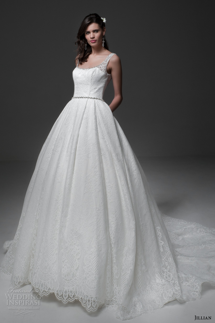 jillian 2017 bridal sleeveless scoop neckline light embellishment classic simple a  line ball gown wedding dress low back royal train (miriam) mv