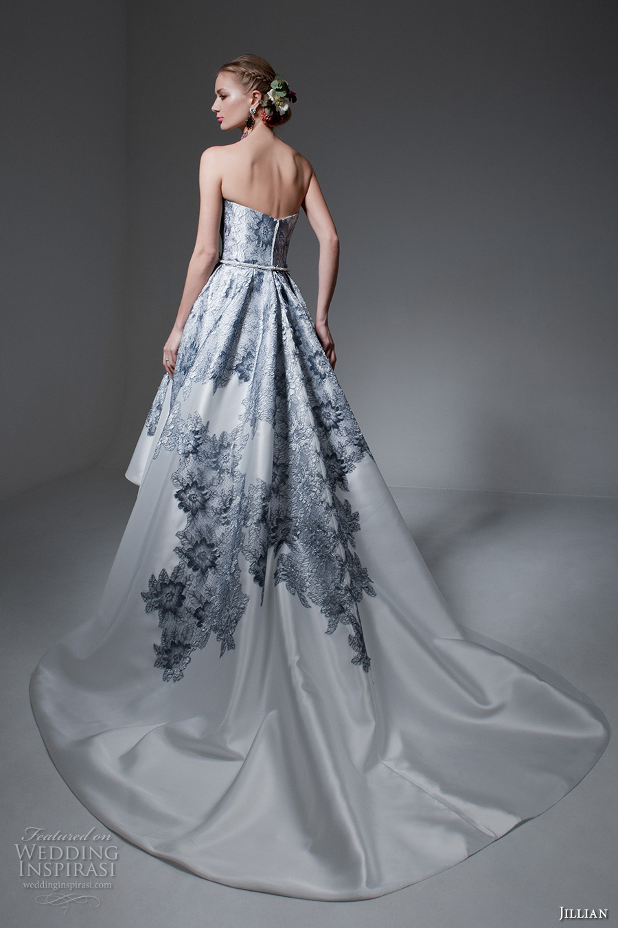 jillian 2017 bridal strapless sweetheart neckline heavily embellished bodice blue color a line high low wedding dress chapel train (mimi) bv jillian 2017 bridal strapless sweetheart neckline heavily embellished bodice blue color a line high low wedding dress chapel train (mimi) bv