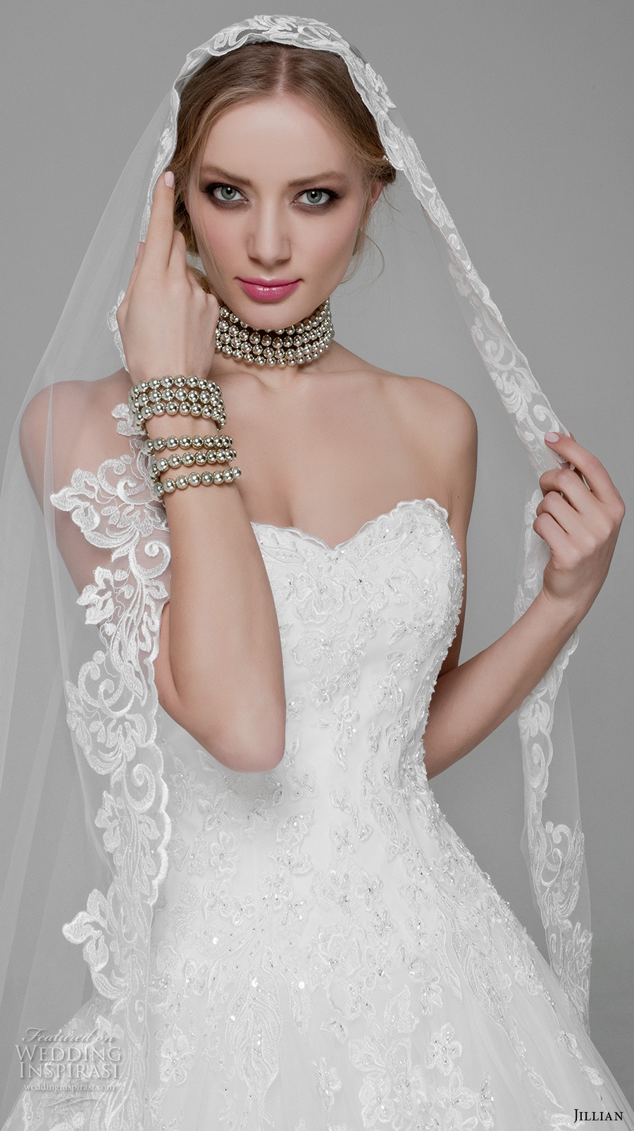 jillian 2017 bridal strapless sweetheart neckline heavily embellished bodice classic a  line wedding dress chapel train (marlene) zv