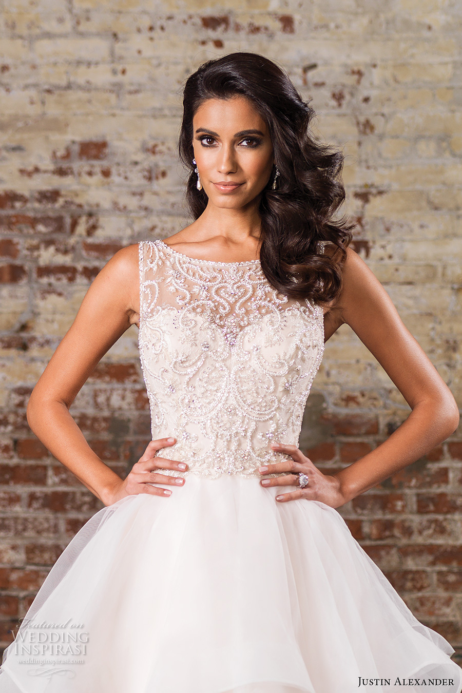 justin alexander spring 2017 bridal sleeveless illusion bateau sweetheart neckline heavily embellished tiered layered a line wedding dress v back chapel train (9847) zv justin alexander spring 2017 bridal sleeveless illusion bateau sweetheart neckline heavily embellished tiered layered a line wedding dress v back chapel train (9847) zv