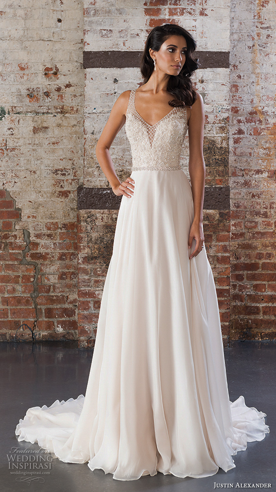 justin alexander spring 2017 bridal sleeveless v neck heavily embellished bodice flowy skirt romantic modified a line wedding dress v back chapel train (9849) mv justin alexander spring 2017 bridal sleeveless v neck heavily embellished bodice flowy skirt romantic modified a line wedding dress v back chapel train (9849) mv