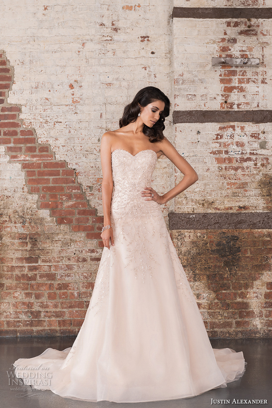 justin alexander spring 2017 bridal strapless sweetheart neckline heavily embellished bodice beautiful classic a  line wedding dress chapel train (9851) mv