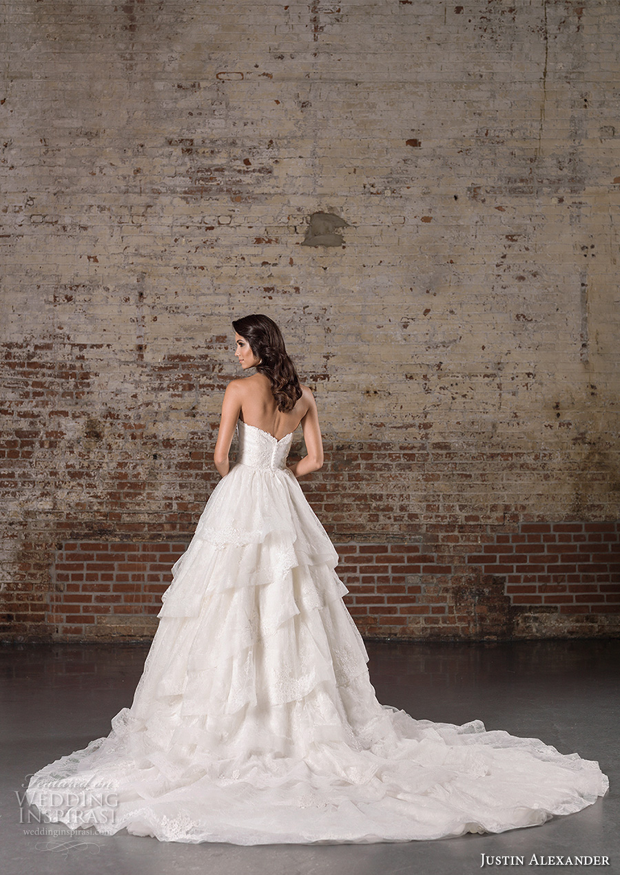 justin alexander spring 2017 bridal strapless sweetheart neckline heavily embellished bodice tiered princess classic a line wedding dress chapel train (9859) bv justin alexander spring 2017 bridal strapless sweetheart neckline heavily embellished bodice tiered princess classic a line wedding dress chapel train (9859) bv