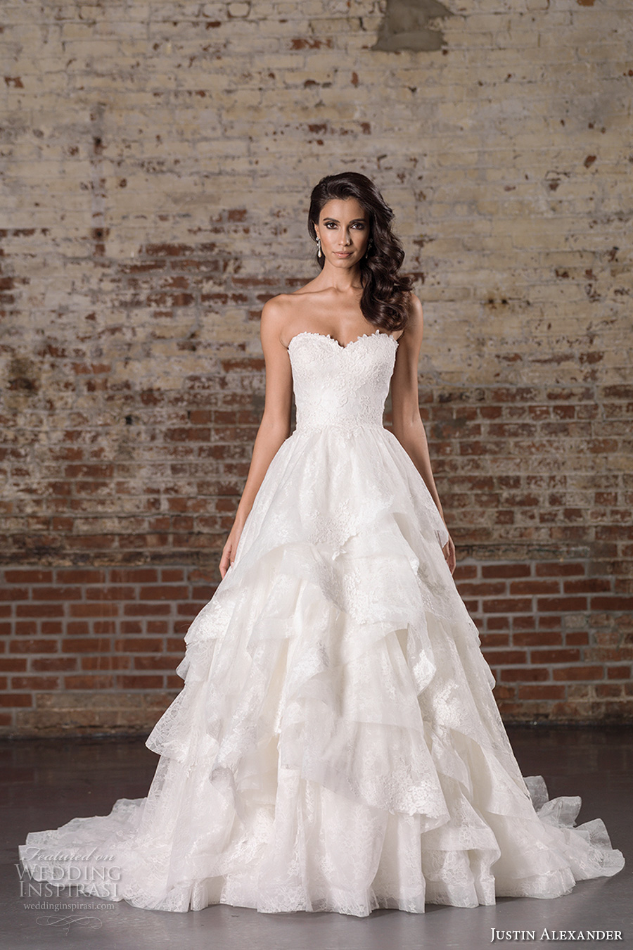 justin alexander spring 2017 bridal strapless sweetheart neckline heavily embellished bodice tiered princess classic a line wedding dress chapel train (9859) mv justin alexander spring 2017 bridal strapless sweetheart neckline heavily embellished bodice tiered princess classic a line wedding dress chapel train (9859) mv
