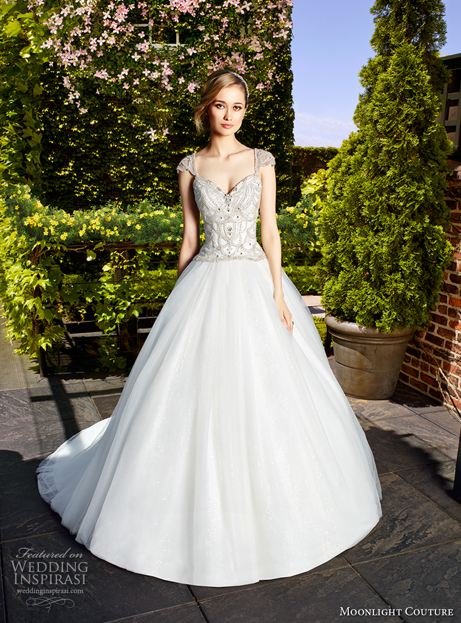moonlight couture spring 2017 bridal cap sleeves sweetheat neckline heavily embellished bodice glamorous romantic a line wedding dress chapel train (h1328) mv moonlight couture spring 2017 bridal cap sleeves sweetheat neckline heavily embellished bodice glamorous romantic a line wedding dress chapel train (h1328) mv