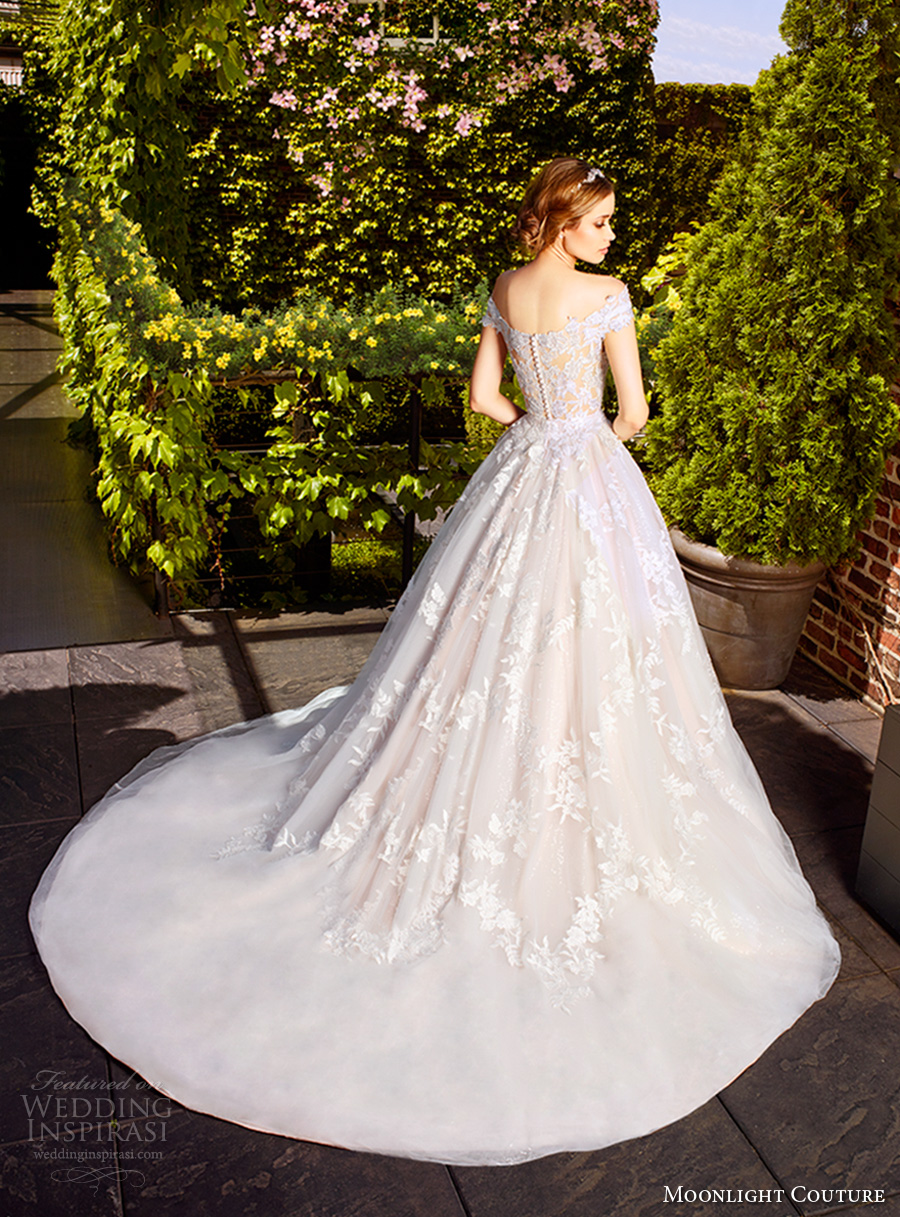 moonlight couture spring 2017 bridal off the shoulder heavily embellished bodice gorgeous romantic princess a line wedding dress lace back chapel train (h1323) bv moonlight couture spring 2017 bridal off the shoulder heavily embellished bodice gorgeous romantic princess a line wedding dress lace back chapel train (h1323) bv