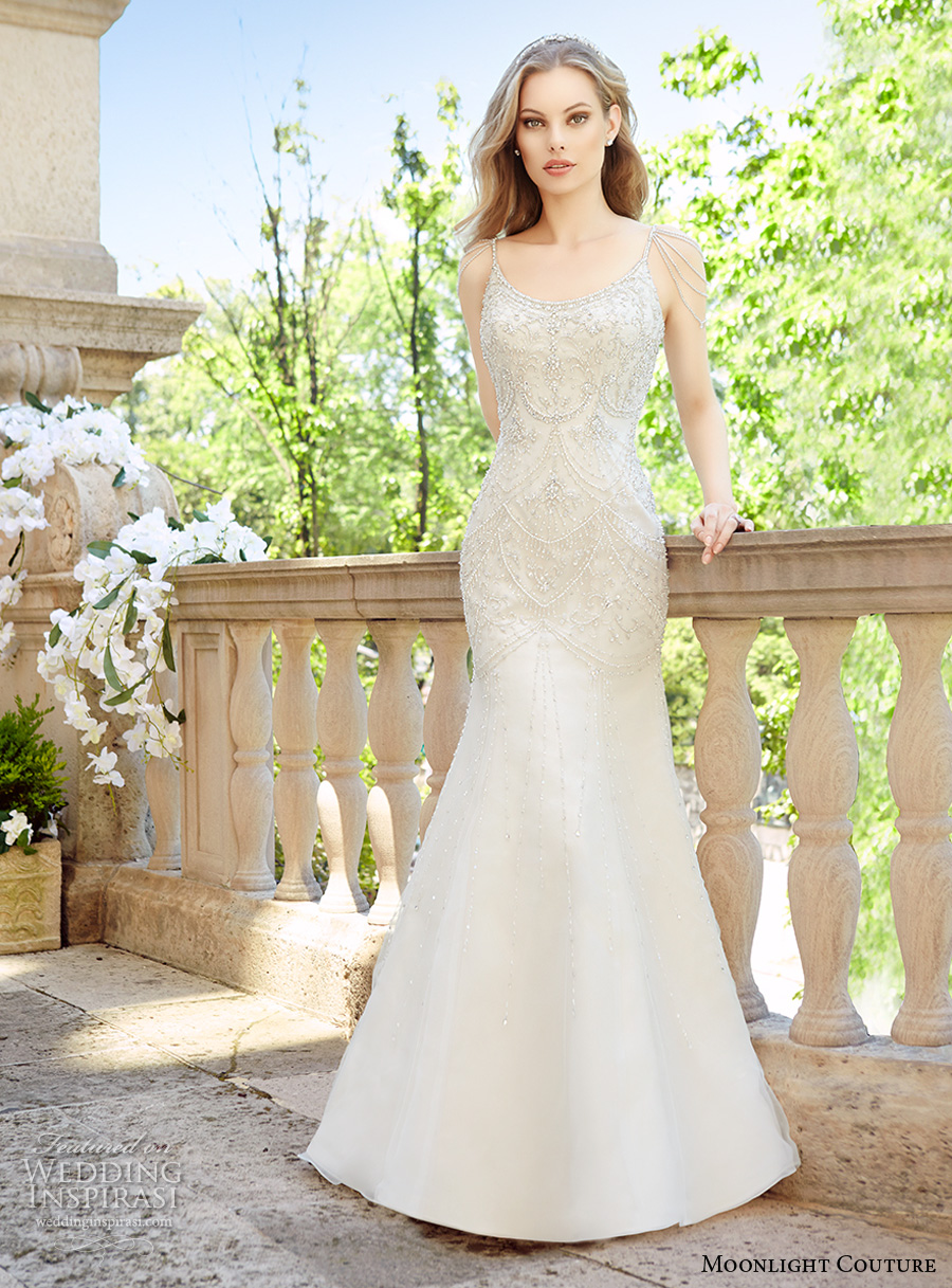 moonlight couture spring 2017 bridal sleeveless spagetti strap scoop neckline heavily embellished bodice tulle skirt elegant fit and flare wedding dress chapel train (h1325) mv moonlight couture spring 2017 bridal sleeveless spagetti strap scoop neckline heavily embellished bodice tulle skirt elegant fit and flare wedding dress chapel train (h1325) mv
