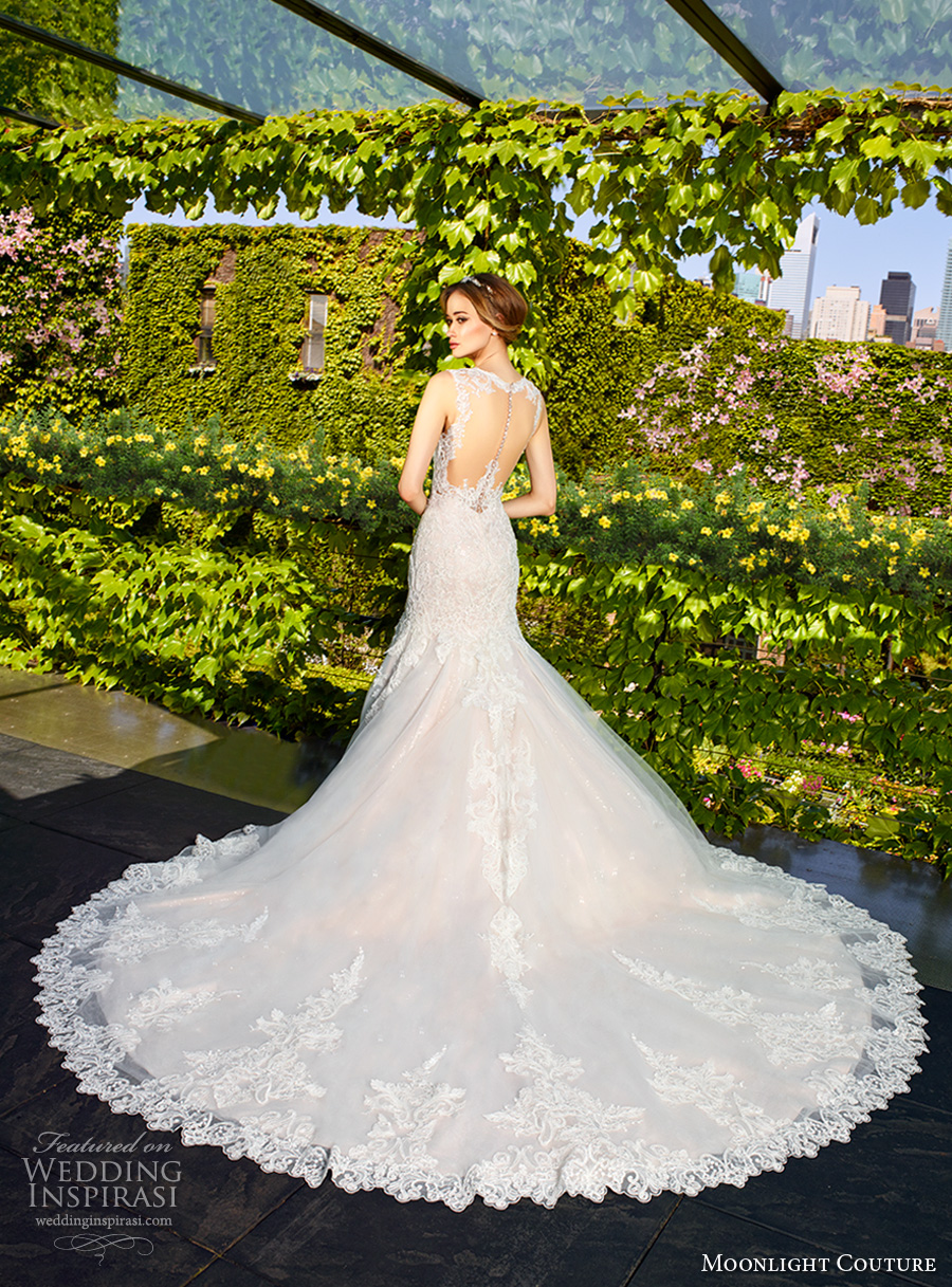 moonlight couture spring 2017 bridal thick strap sweetheart neckline heavily embellished bodice elegant mermaid wedding dress illusion back chapel train (h1326) bv moonlight couture spring 2017 bridal thick strap sweetheart neckline heavily embellished bodice elegant mermaid wedding dress illusion back chapel train (h1326) bv