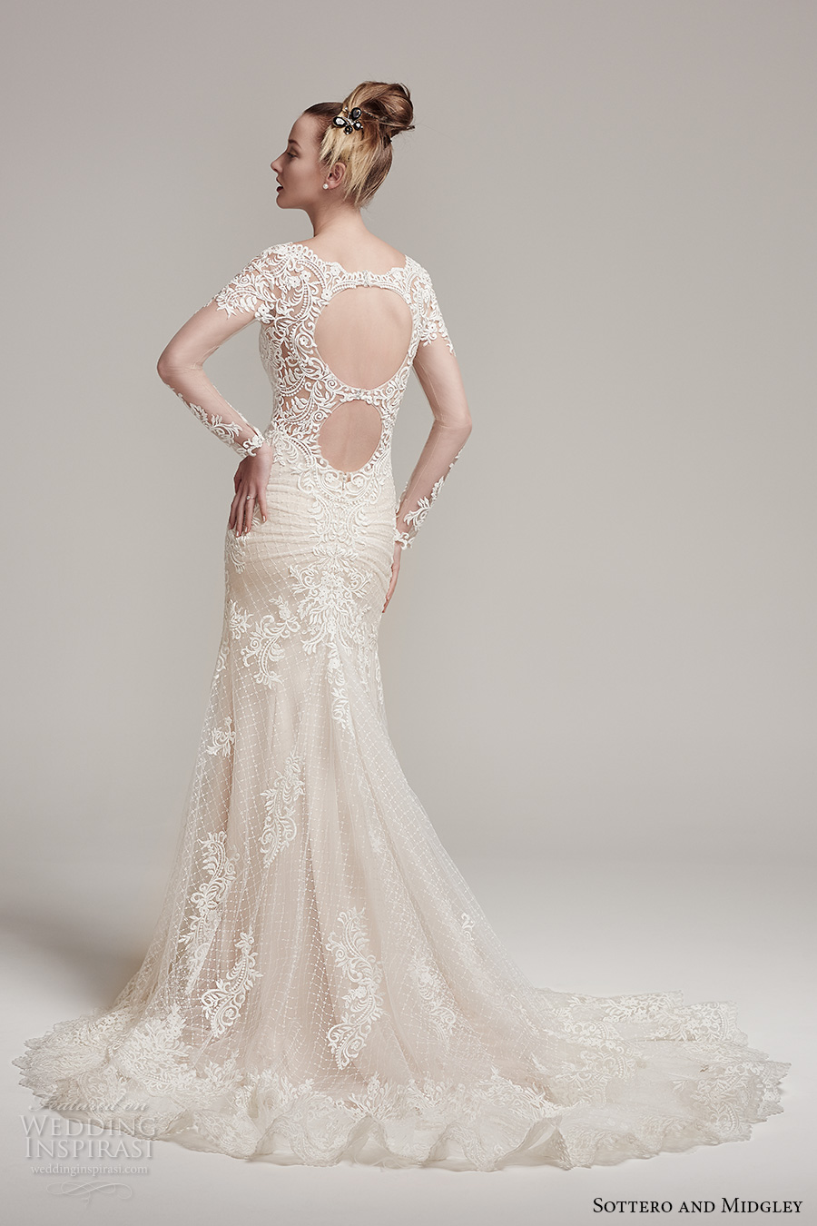 sottero midgley fall 2016 bridal long sleeves scoop neckline heavily emebllished bodice gorgeous elegant fit and flare mermaid wedding dress keyhole back chapel train (melrose) bv