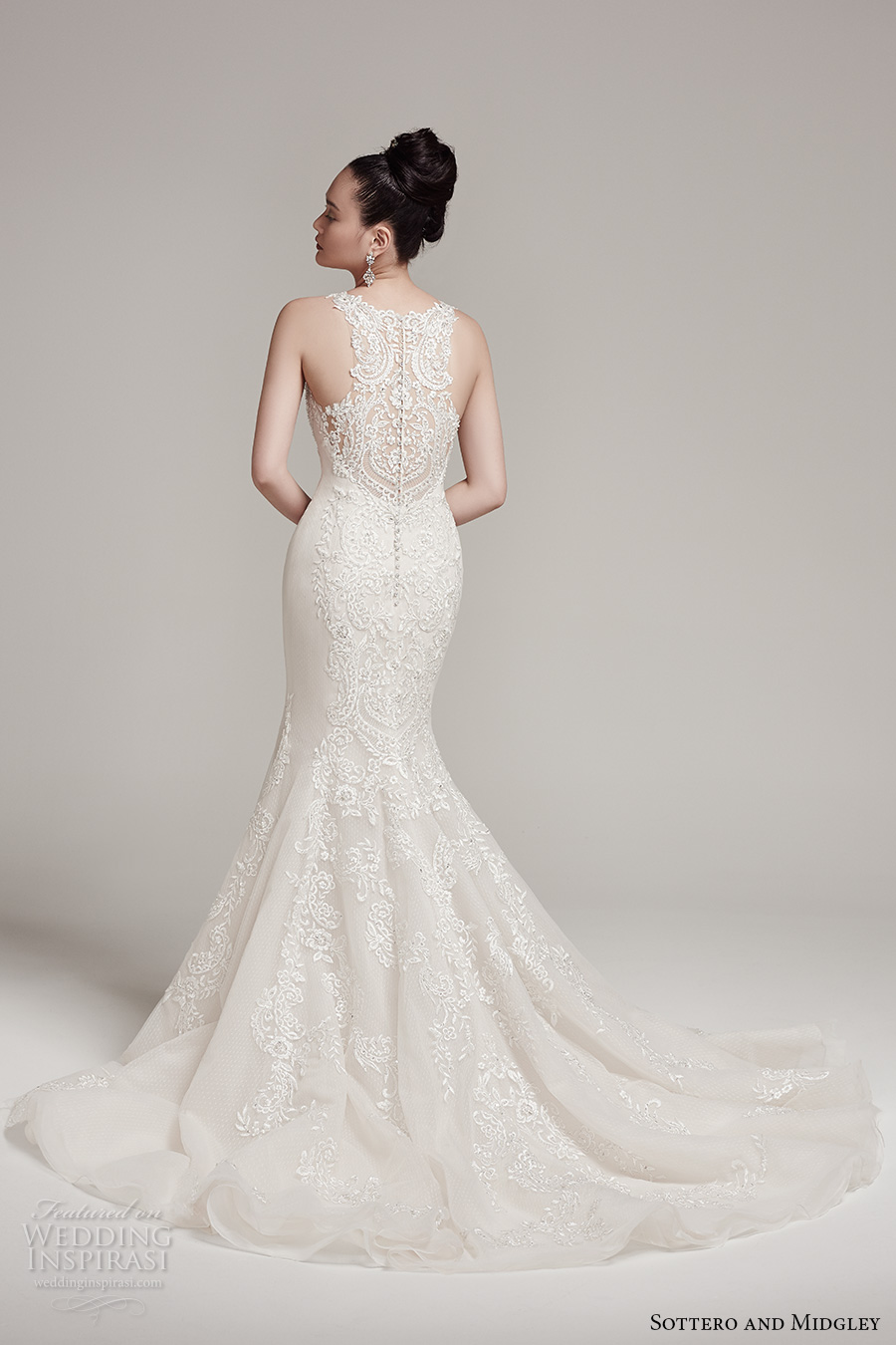 sottero midgley fall 2016 bridal sleeveless illusion jewel neck sweetheart neckline full embellishment classic elegant mermaid wedding dress illusion back chapel train (rae) bv