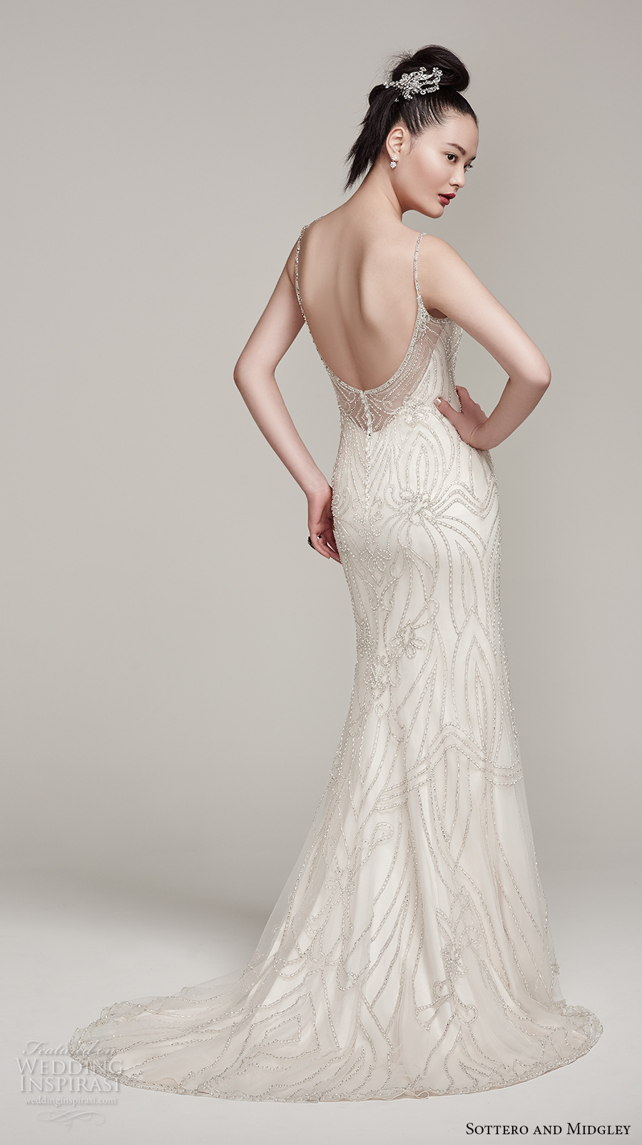 sottero midgley fall 2016 bridal sleeveless spagetti strap v neck beaded full embellishement glamorous sheath wedding dress open back sweep train (mikelle) bv