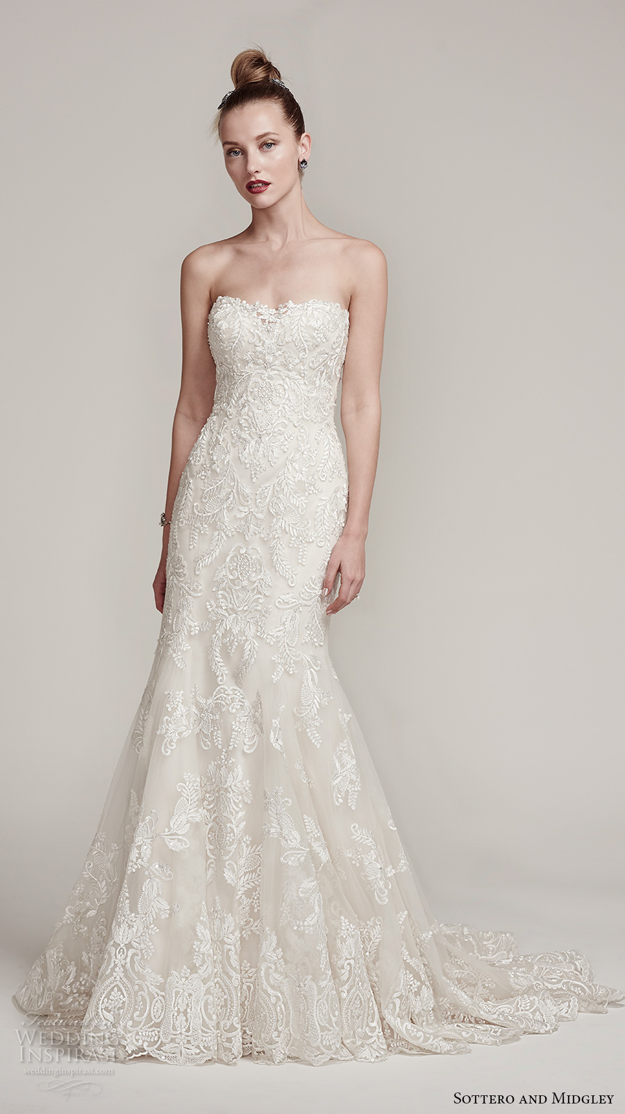 sottero midgley fall 2016 bridal strapless semi sweetheart neckline full embellished gorgeous elegant fit and flare mermaid wedding dress sweep train (tessa) mv