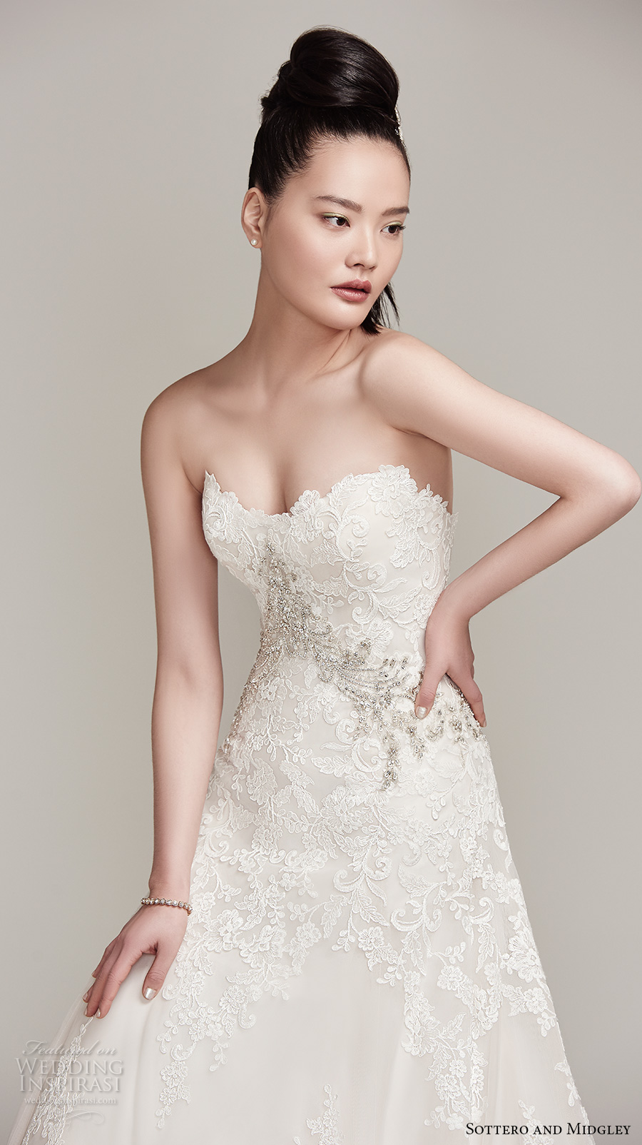 sottero midgley fall 2016 bridal strapless sweetheart neckline full embellishment romantic a  line wedding dress chapel train (walker) zv