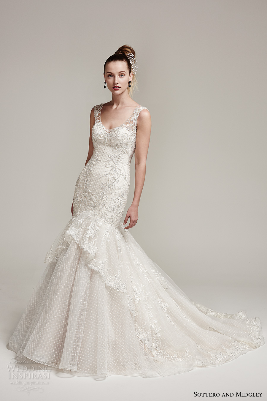 sottero midgley fall 2016 bridal thick strap scoop neckline heavily embellished bodice classic elegant mermaid wedding dress illusion low back chapel train (zanetta) mv