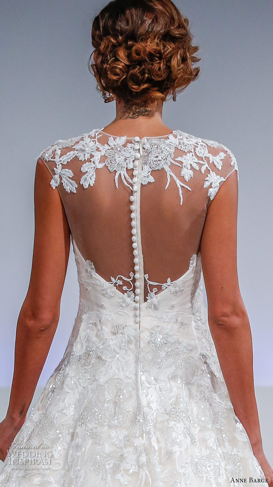 anne barge fall 2017 bridal cap sleeves sheer jewel deep plunging sweetheart neckline full embellishment sexy glamorous a  line wedding dress illusion back sweep train (adele) zbv