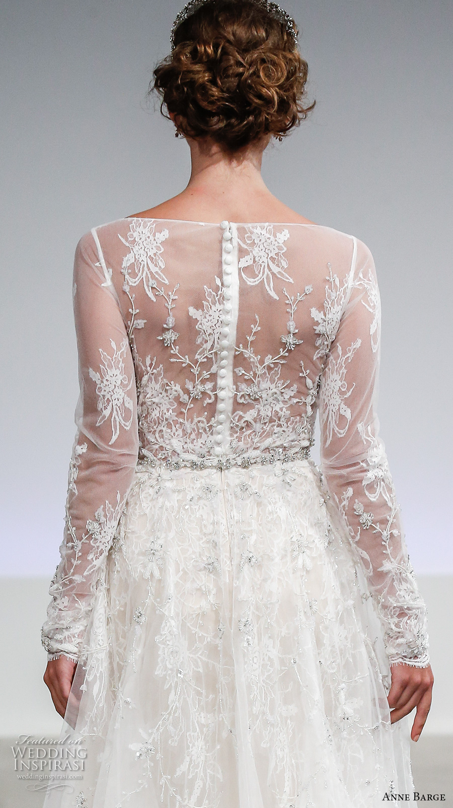anne barge fall 2017 bridal lace long sleeves sheer bateau neckline heavily embellished bodice elegant a  line wedding dress illusion back sweep train (claire) zbv