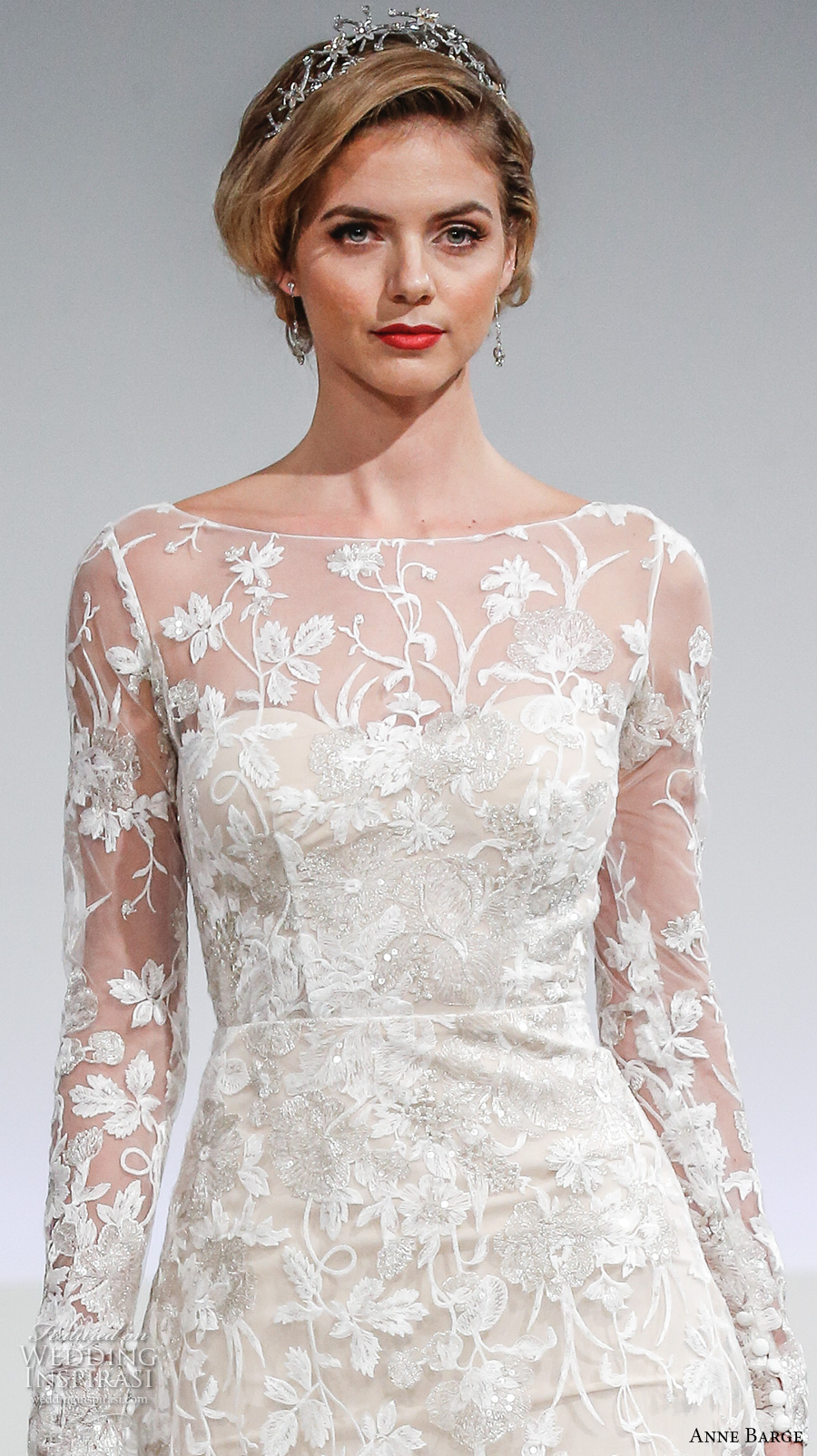 anne barge fall 2017 bridal long sleeves illusion lace boat neck sweetheart neckline full embellishment modified a  line wedding dress keyhole back sweep train (eaton) zv