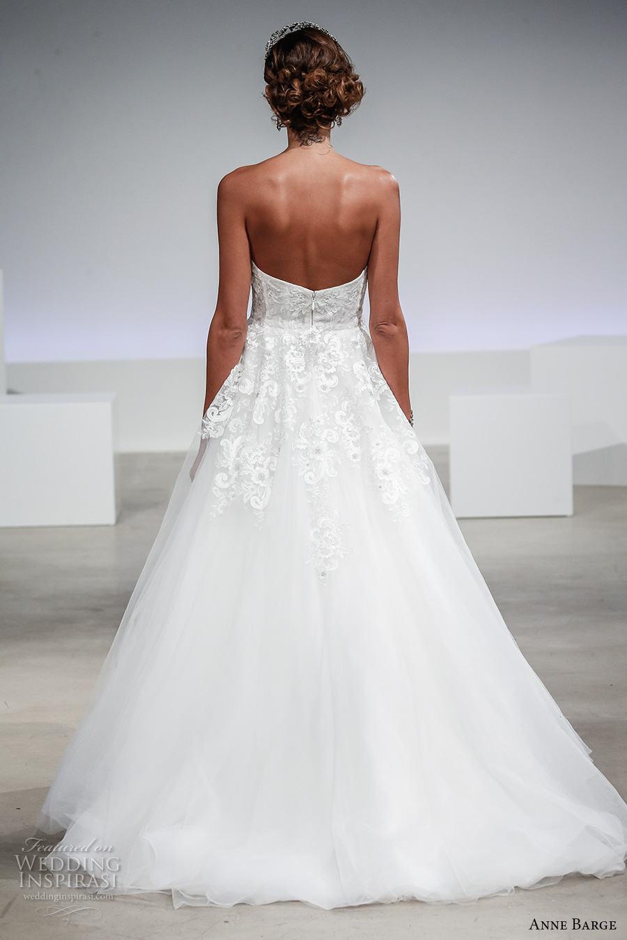 anne barge fall 2017 bridal strapless semi sweetheart neckline heavily embellished bodice bustier sexy a  line wedding dress sweep train (eleanor) bv