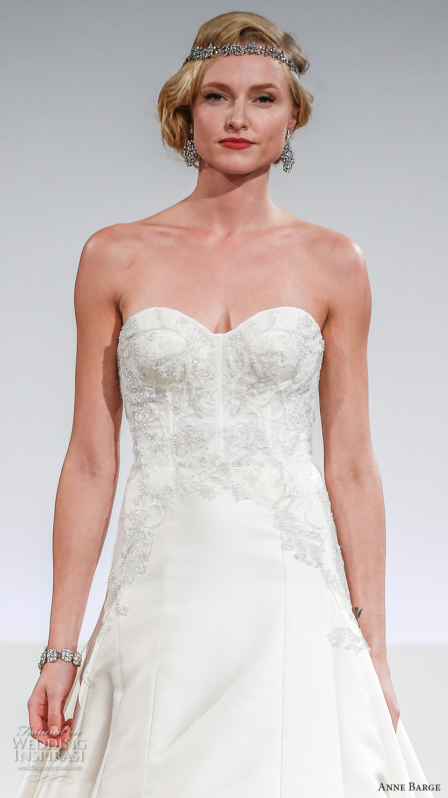 anne barge fall 2017 bridal strapless sweetheart neckline bustier heavily embellished bodice sexy classic a  line wedding dress sweep train (josephine) zv