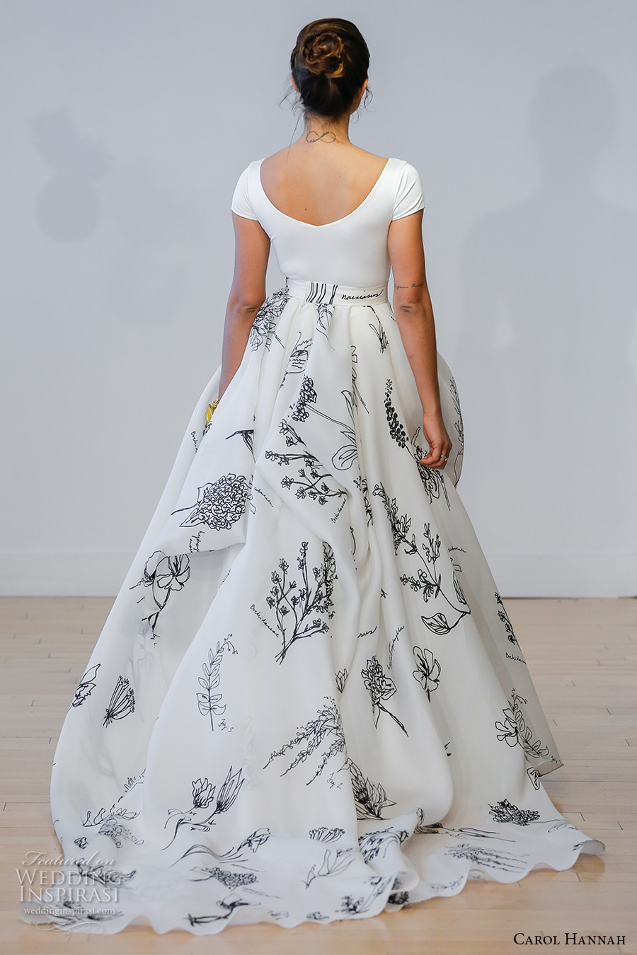 carol hannah 2017 bridal short sleeves v neck simple modern floral prints ball gown skirt a  line wedding dress sweep train (anthorium) bv