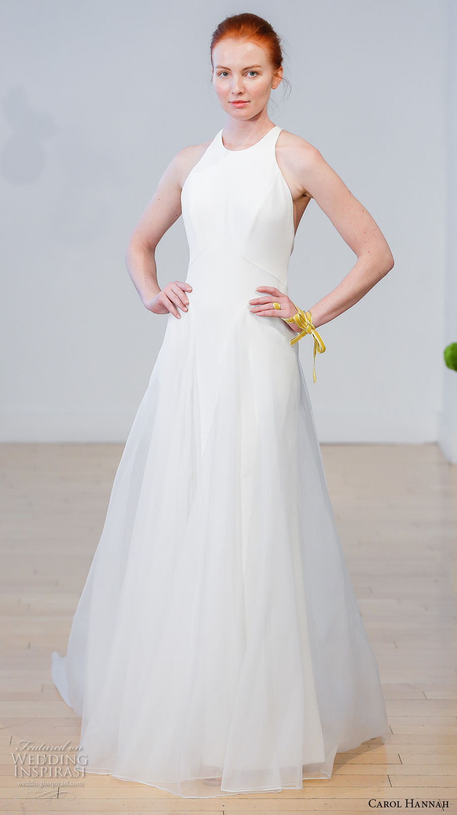 carol hannah 2017 bridal sleeveless halter neck simple modern tulle skirt elegant a  line wedding dress medium train (rhapsis) mv