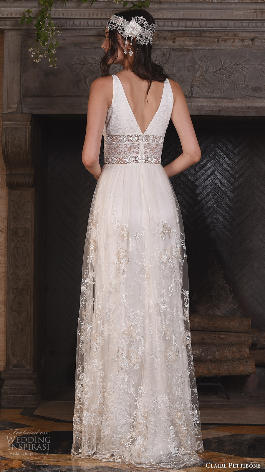 claire pettibone fall 2017 bridal sleeveless deep v neck chic bohemian sexy modified a  line wedding dress v back sweep train (nightingale) bv