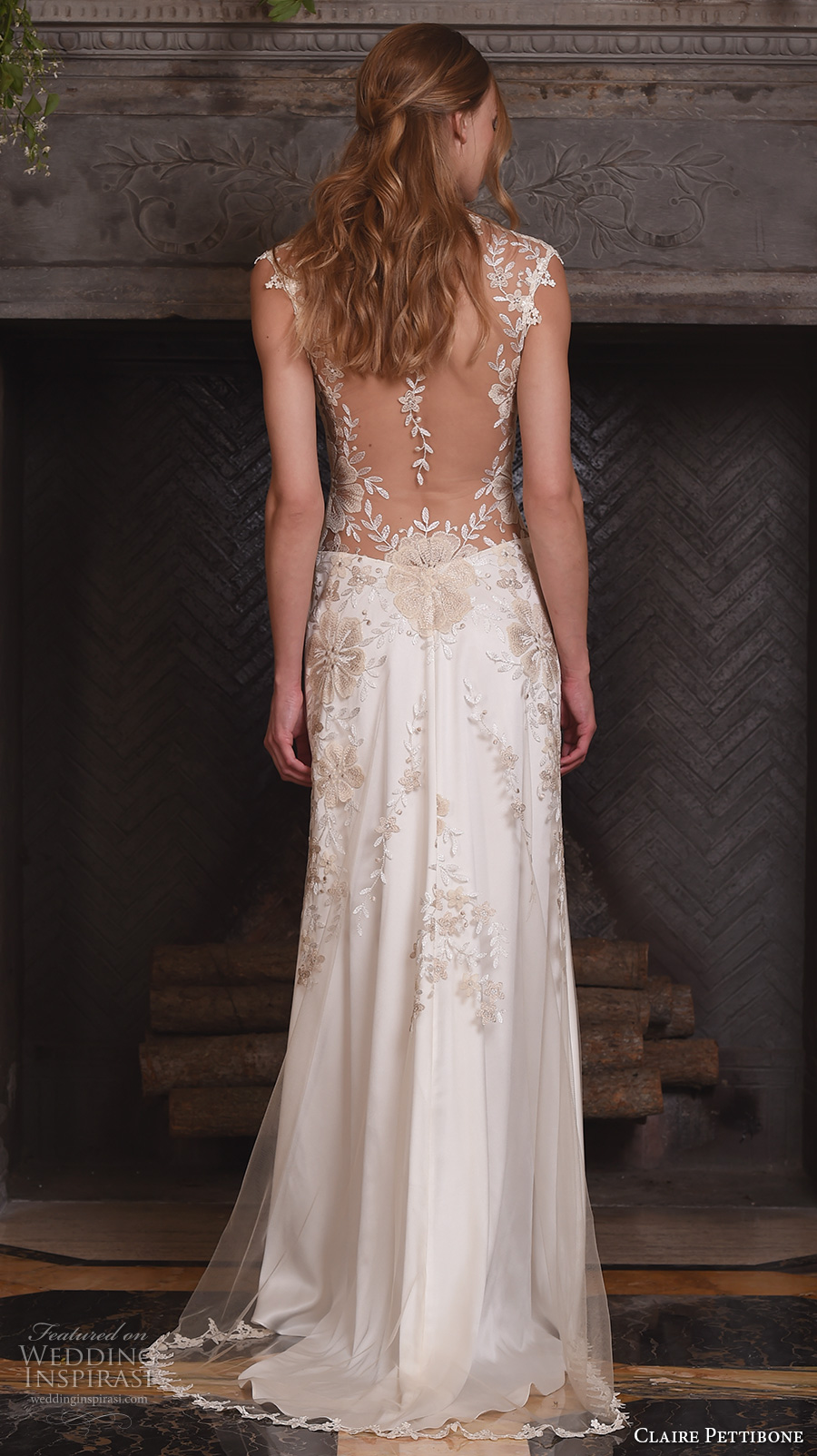 claire pettibone fall 2017 bridal sleeveless illusion v neck sweetheart neckline heavily embellished bodice romantic modified a  line wedding dress lace back sweep train (reverie) bv