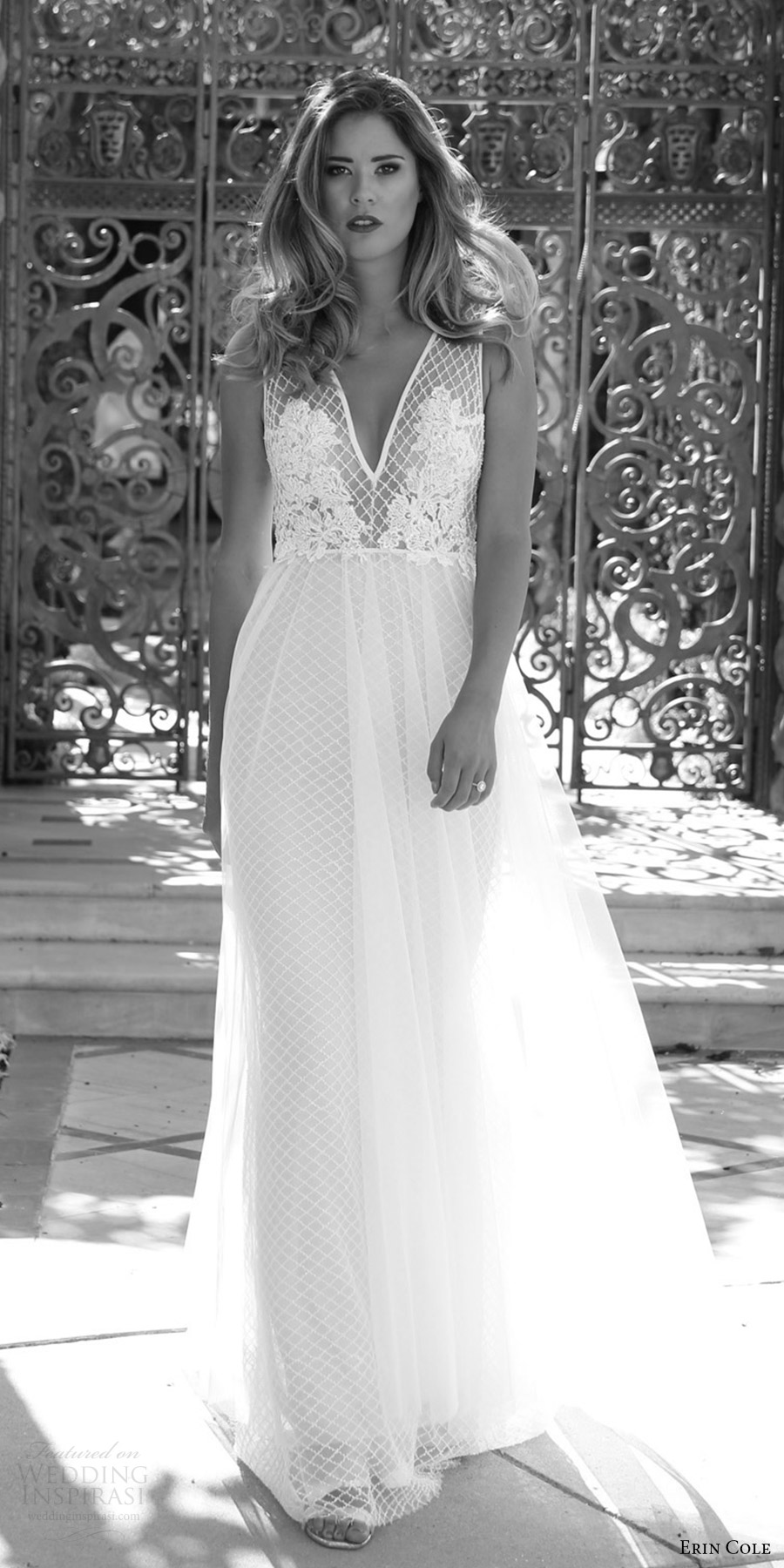 erin cole fall 2017 bridal sleeveless deep v neck aline lace embellished bodice wedding dress (amandine) mv romantic