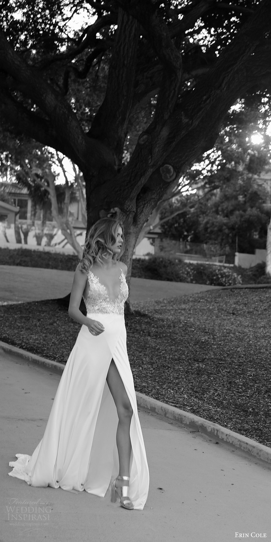 erin cole fall 2017 bridal sleeveless illusion straps deep v neck lace bodice a line wedding dress (asia) fv sexy slit skirt