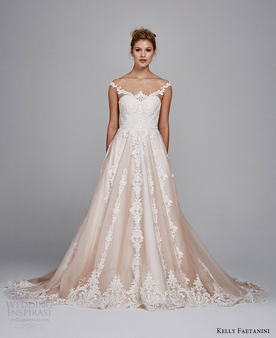 kelly faetanini bridal fall 2017 illusion off shoulder sweetheart blush alencon lace ball gown wedding dress (suri) mv