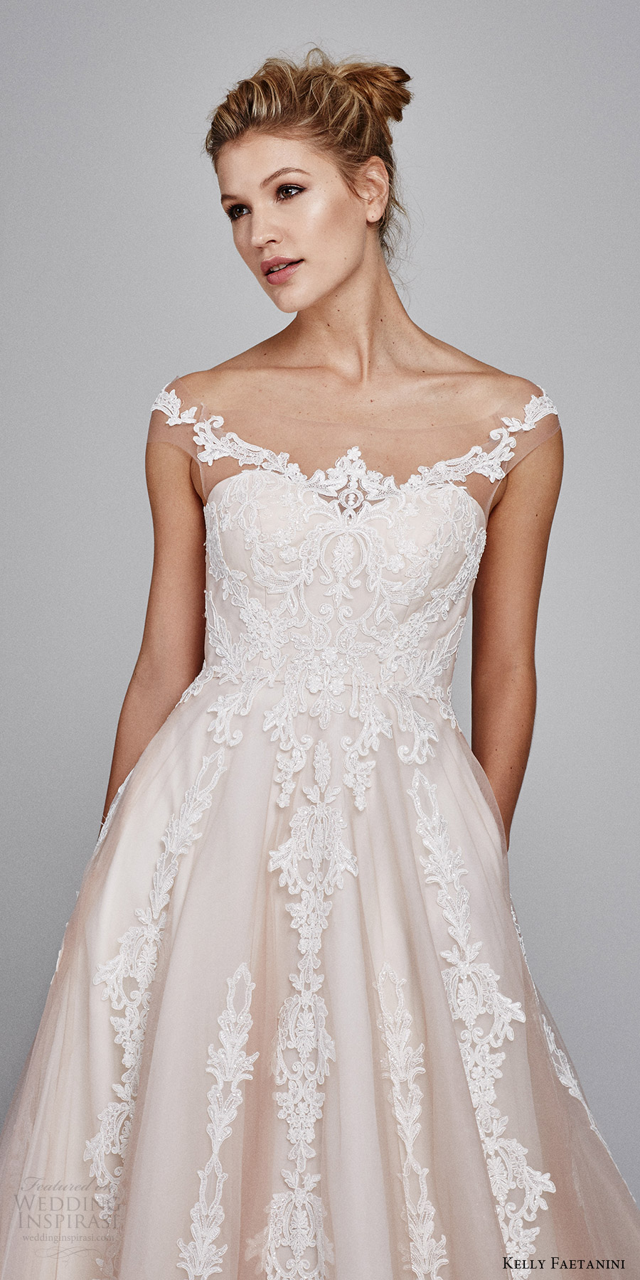 kelly faetanini bridal fall 2017 illusion off shoulder sweetheart blush alencon lace ball gown wedding dress (suri) zv