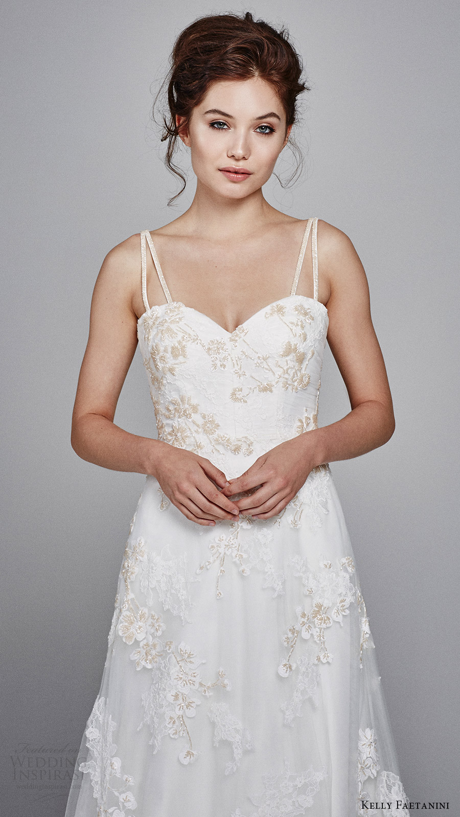 kelly faetanini bridal fall 2017 sleeveless double straps sweetheart alencon lace aline wedding dress (fleur) zv