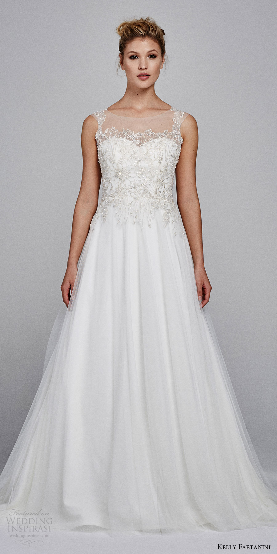 kelly faetanini bridal fall 2017 sleeveless illusion jewel sweetheart tulle embroidery aline wedding dress (marigold) mv