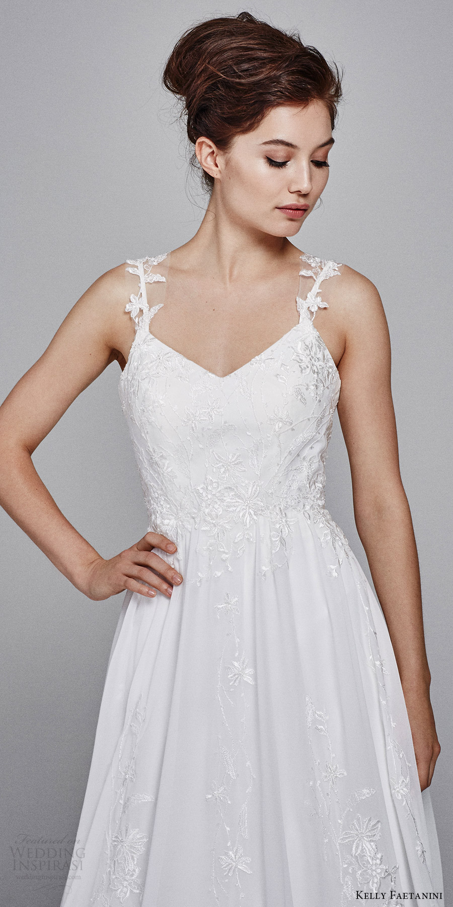 kelly faetanini bridal fall 2017 sleeveless illusion straps vneck aline wedding dress (poppy) zfv