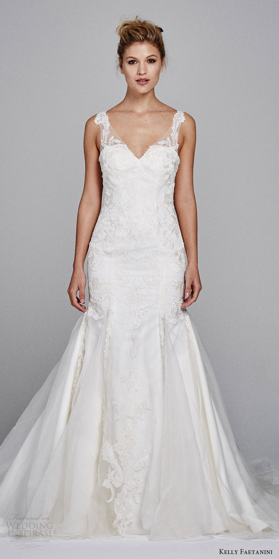 kelly faetanini bridal fall 2017 sleeveless illusion straps vneck mermaid lace wedding dress (rosemary) mv