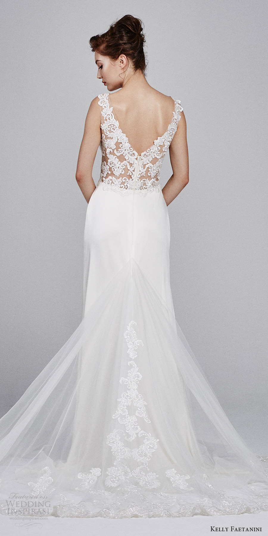 kelly faetanini bridal fall 2017 sleeveless vneck stretch satin lace bodice aline wedding dress (leilani) bv vback train