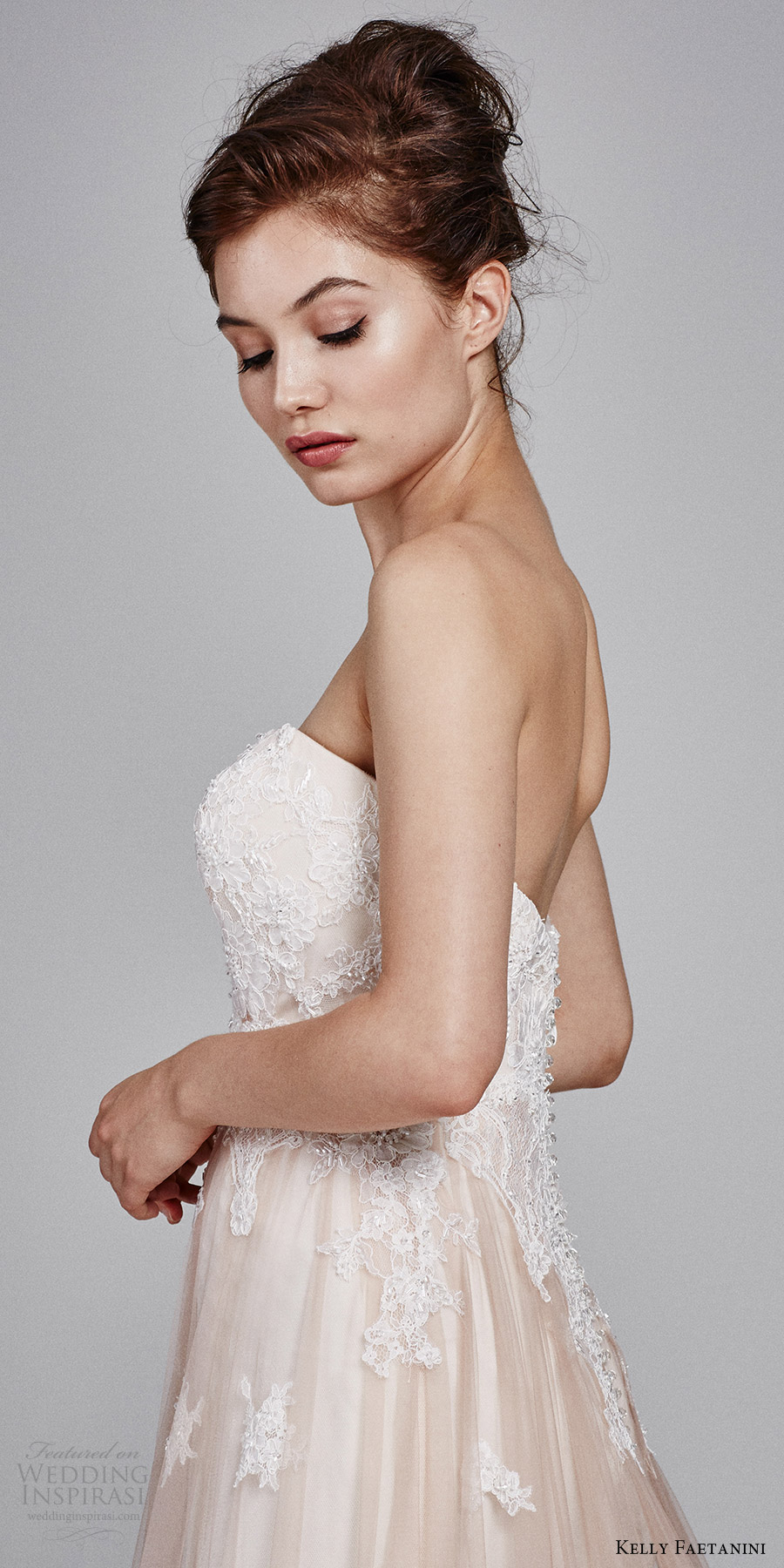 kelly faetanini bridal fall 2017 strapless sweetheart aline lace wedding dress (laurel) blush zsv