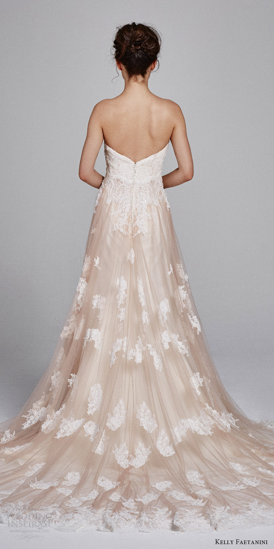 kelly faetanini bridal fall 2017 strapless sweetheart aline lace wedding dress (laurel) bv blush train