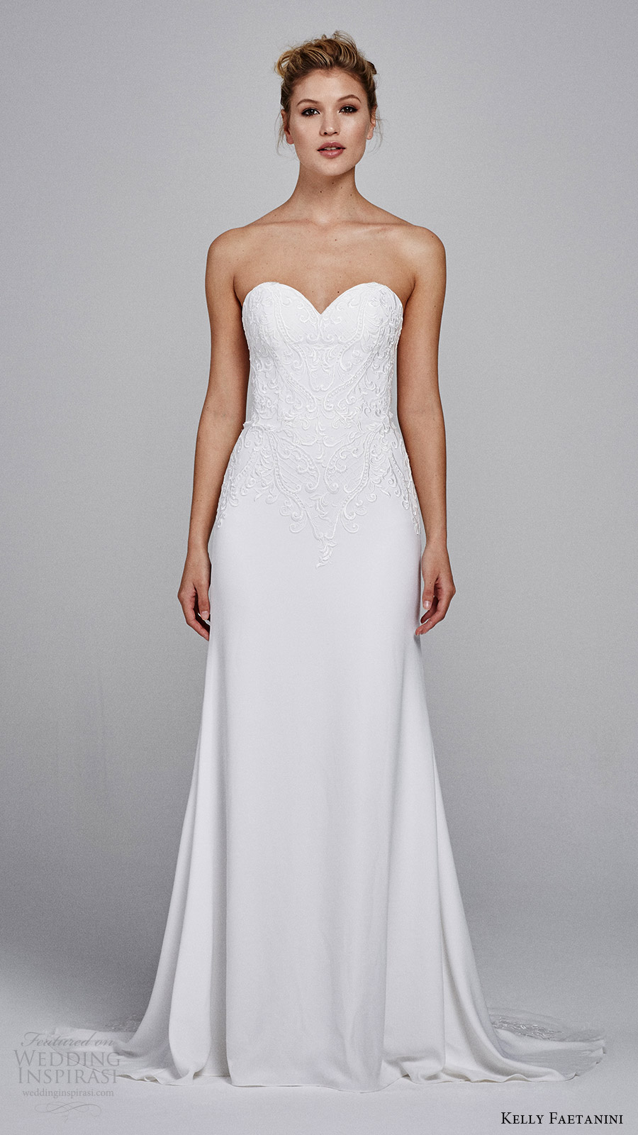 kelly faetanini bridal fall 2017 strapless sweetheart embroidery soft aline wedding dress (clover) mv train