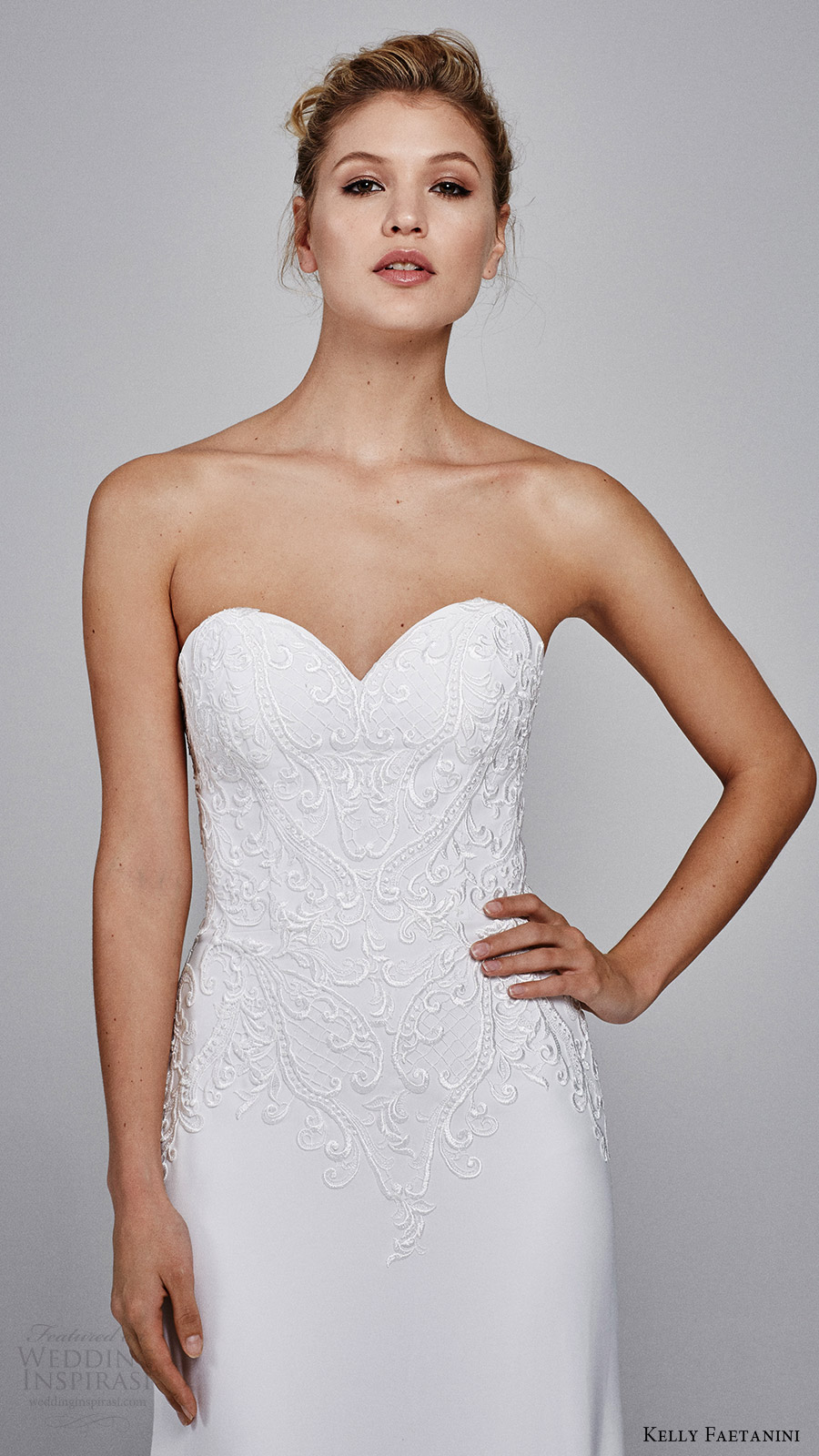 kelly faetanini bridal fall 2017 strapless sweetheart embroidery soft aline wedding dress (clover) zv