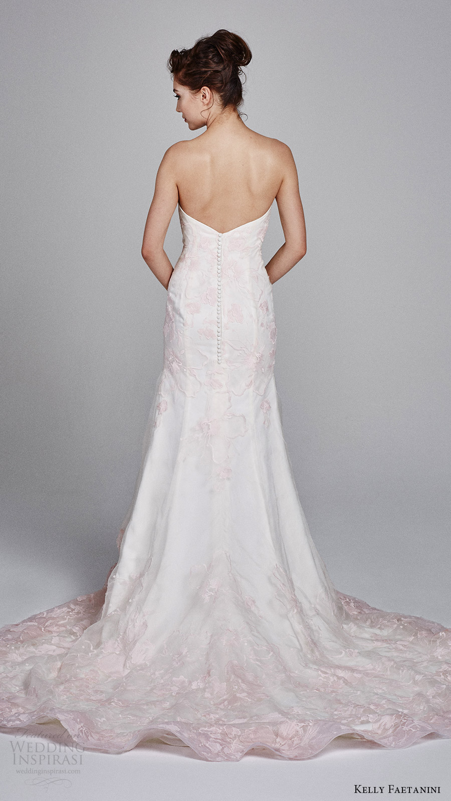 kelly faetanini bridal fall 2017 strapless sweetheart trumpet wedding dress (cherie) bv blush pink embroidery back buttons train