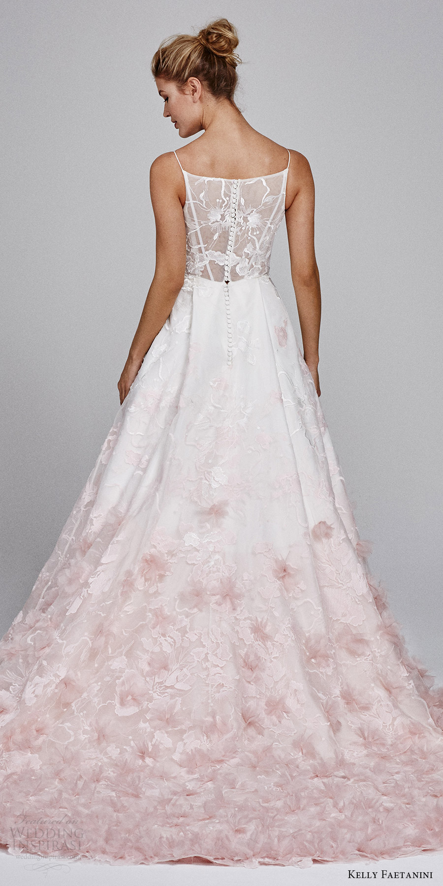 kelly faetanini fall 2017 sleeveless vneck silk organz petal embellished skirt blush ombre ball gown wedding dress (willow) bv long train