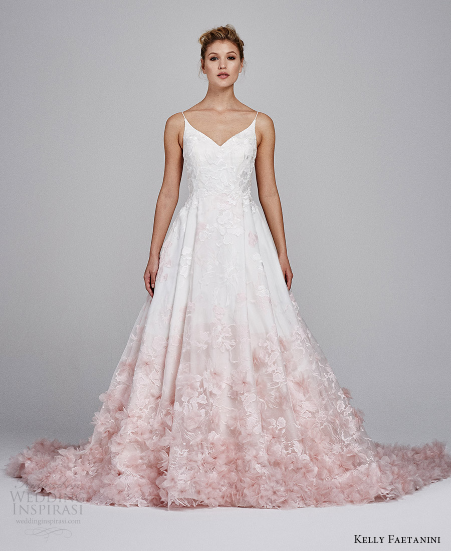 kelly faetanini fall 2017 sleeveless vneck silk organz petal embellished skirt blush ombre ball gown wedding dress (willow) mv