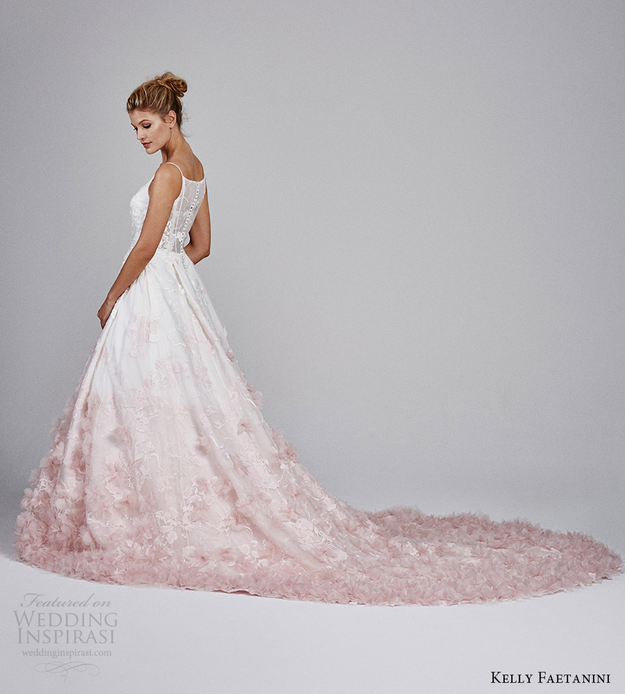 kelly faetanini fall 2017 sleeveless vneck silk organz petal embellished skirt blush ombre ball gown wedding dress (willow) sv long train