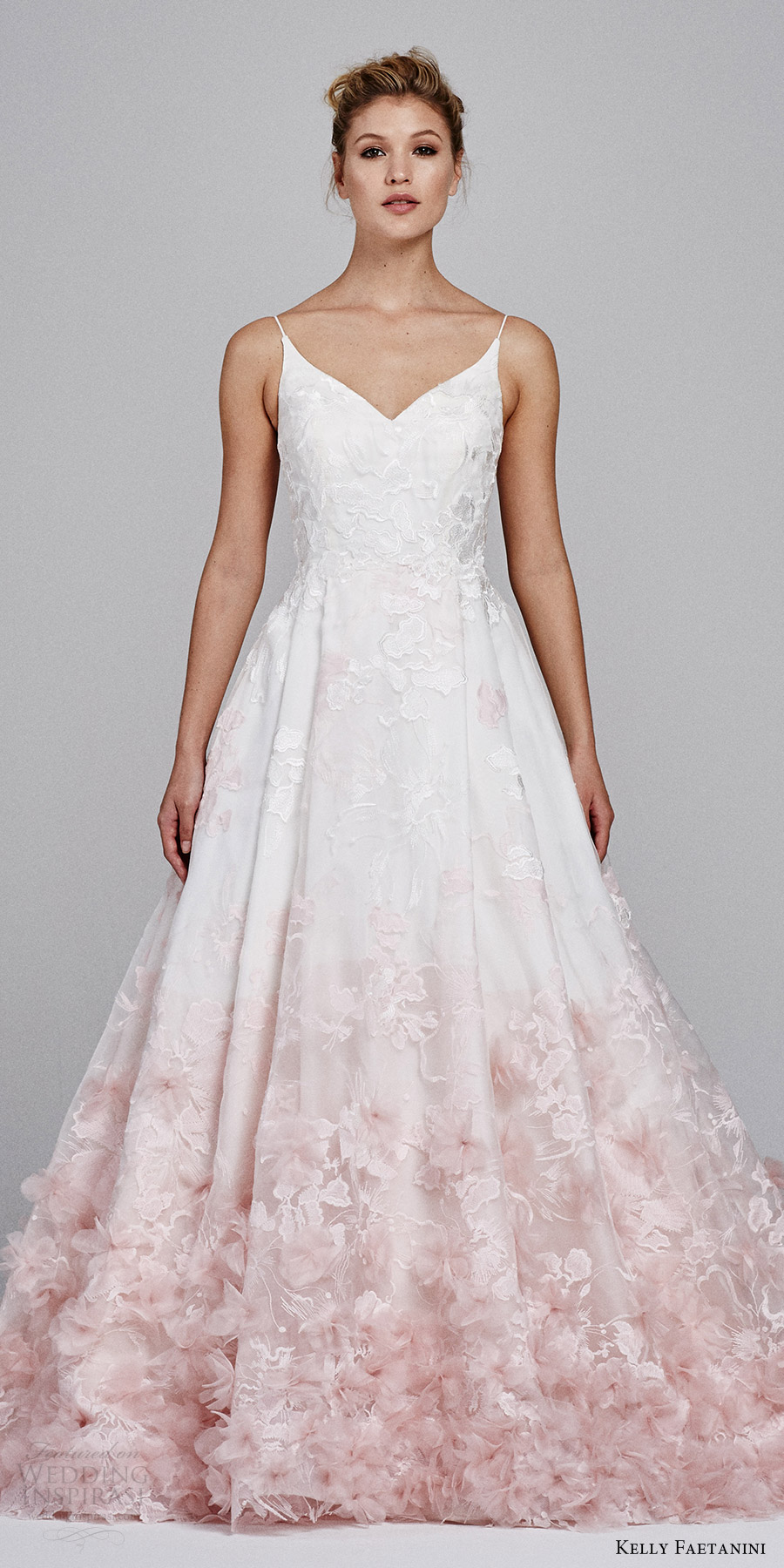 kelly faetanini fall 2017 sleeveless vneck silk organz petal embellished skirt blush ombre ball gown wedding dress (willow) zfv