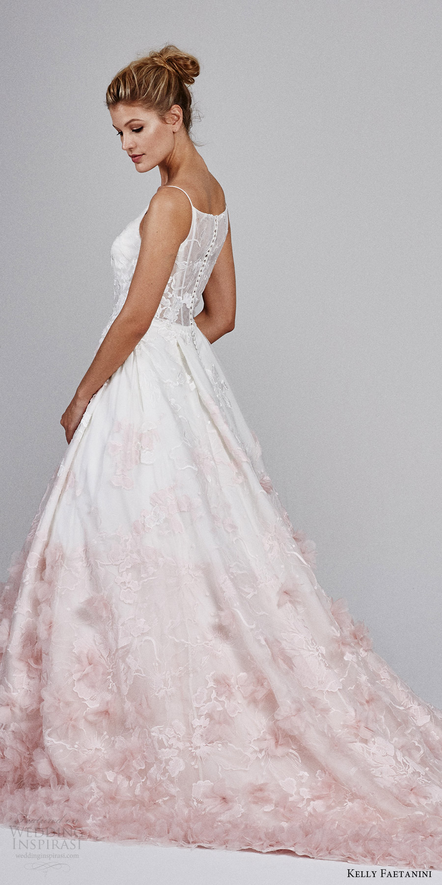 kelly faetanini fall 2017 sleeveless vneck silk organz petal embellished skirt blush ombre ball gown wedding dress (willow) zsv long train