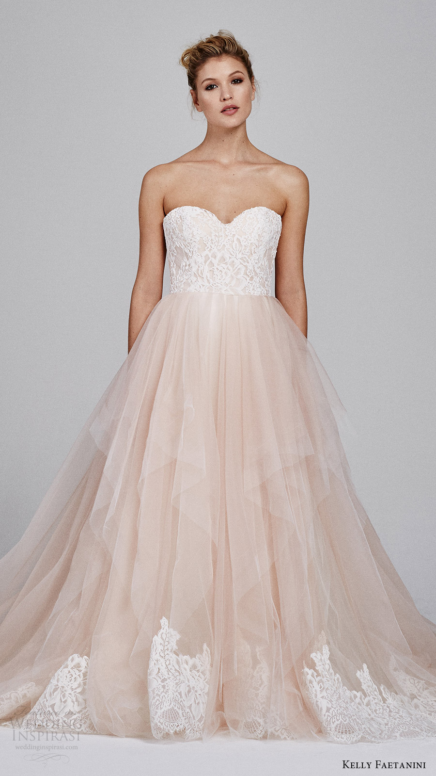 kelly faetanini fall 2017 strapless sweetheart lace bodice aline wedding dress (azalea strapless) mv blush skirt lace hem