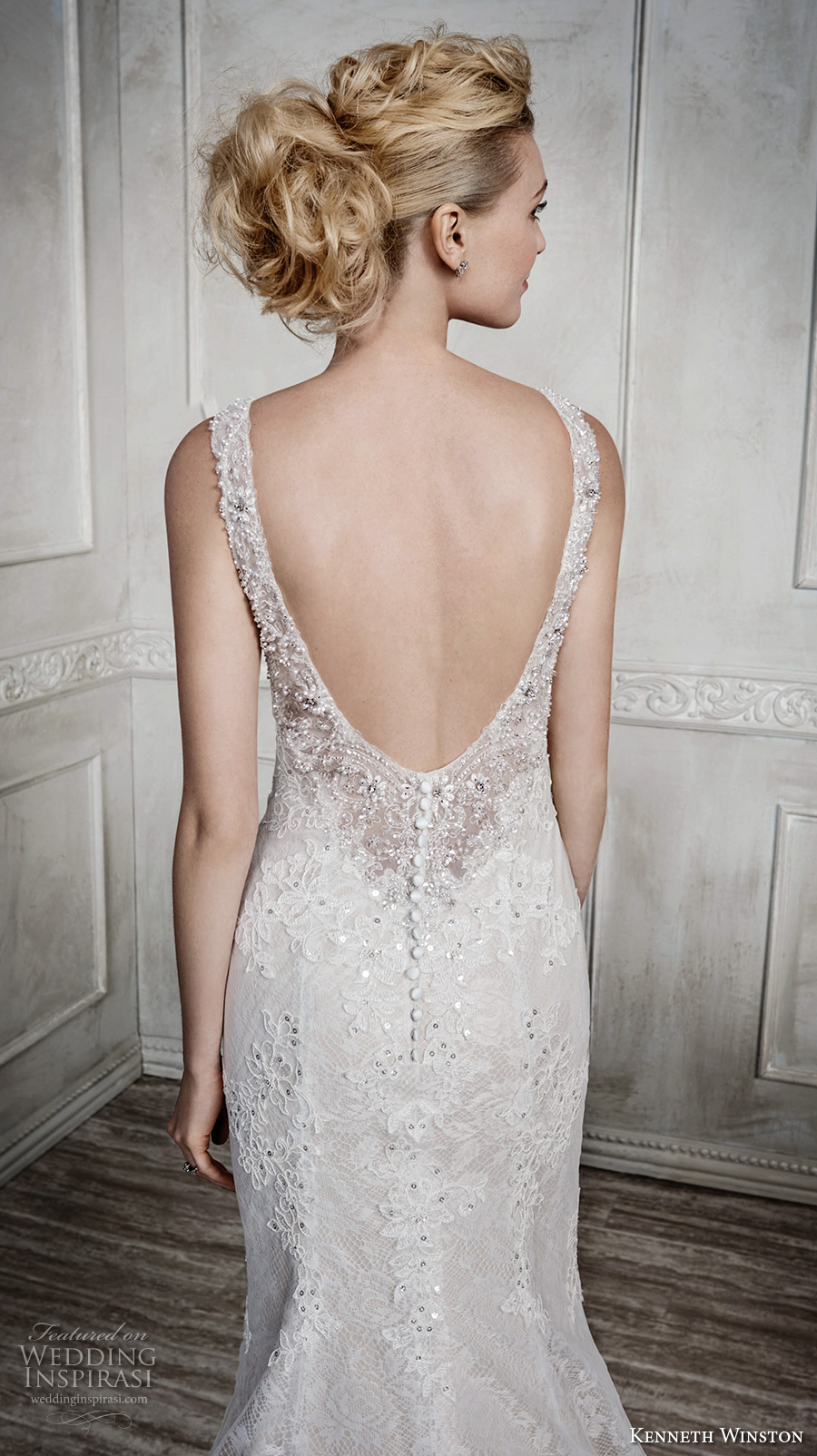 kenneth winston fall 2016 bridal sleeveless embroidered strap sweetheart neckline full embellishment beautiful elegant fit and flare wedding dress low back long train (1670) zbv